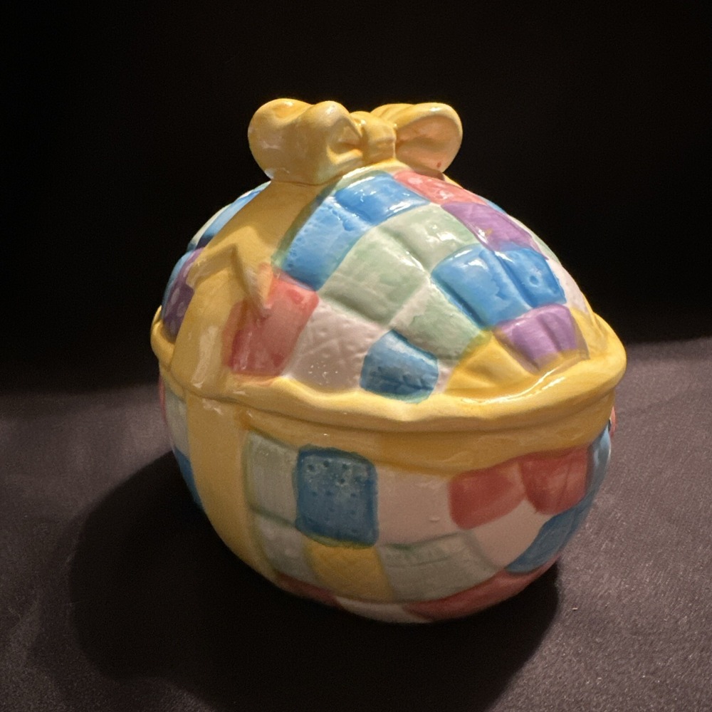 Hermitage Patchwork Quilted Egg Covered Candy Dish Ken Miller Limited Edition
